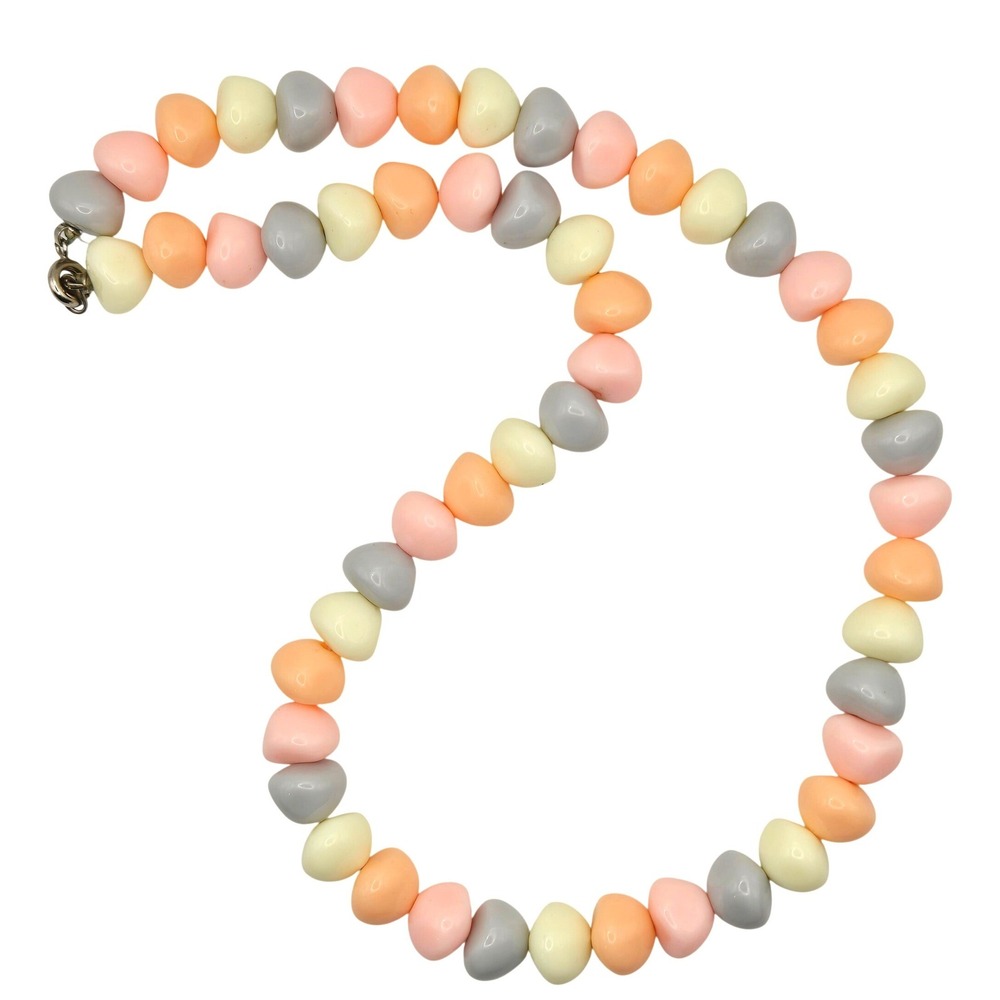 Vintage Pastel Multi Color Beaded Necklace Peach Pink Spring Easter Plastic 18"‎